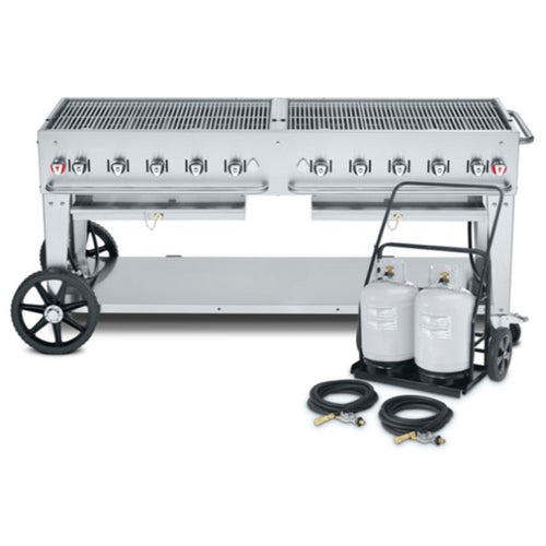 Crown Verity CV-MCC-72 Club Series Mobile Cart Grill with Tank Cart, LP gas, 70 in x21 in  grill area,
