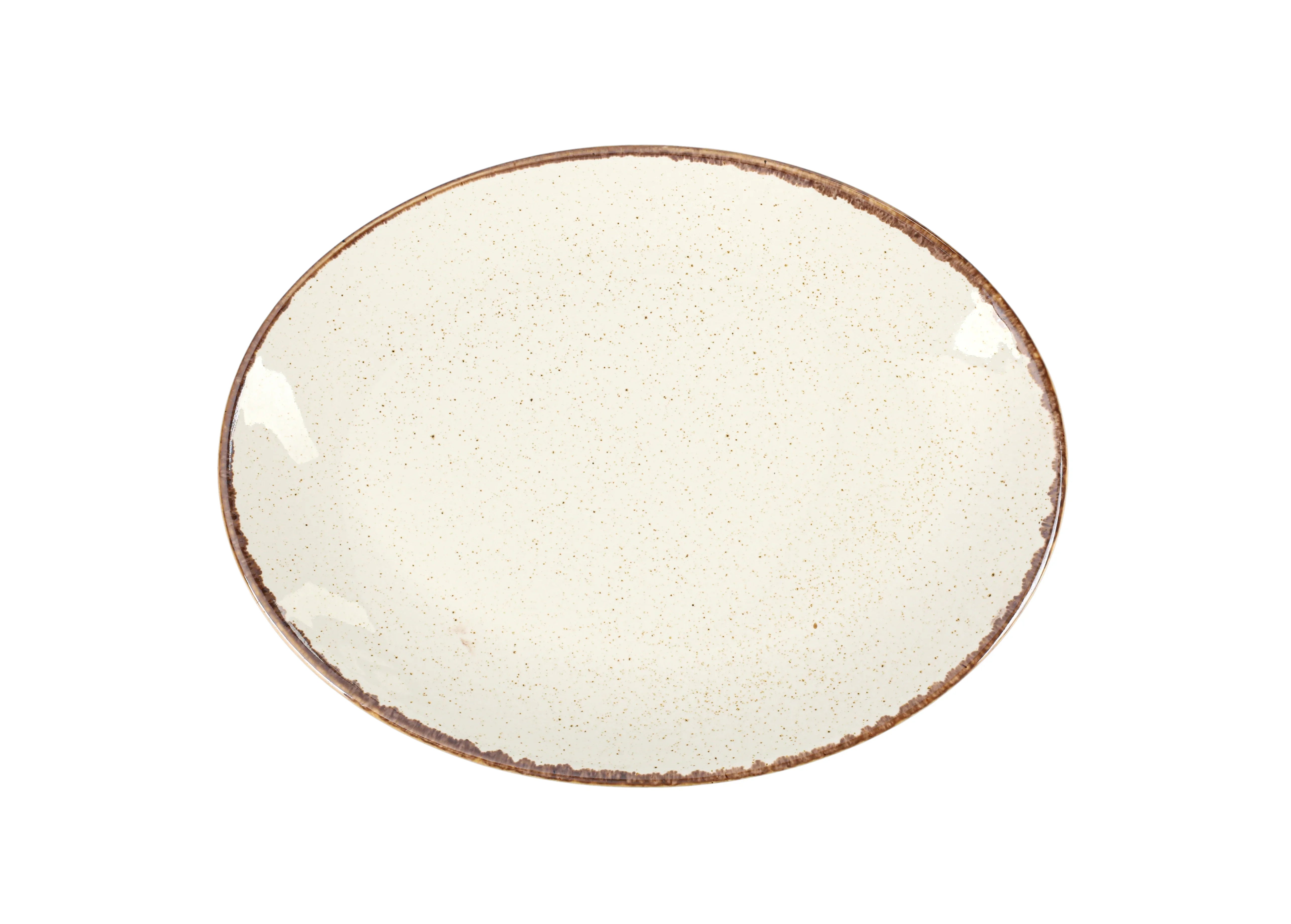 Porland 04ALM001574 Beige Oval Plate 19x24cm Ceramic 6 Pieces