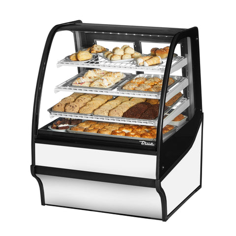True TDM-DC-36-GE/GE-W-W Display Merchandiser, dry, non-refrigerated, 36-1/4 in W, with lift up curved gl