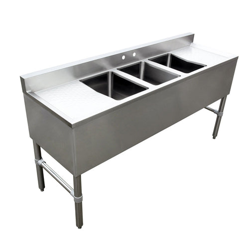 Omcan 44627 (44627) Underbar Sink, (3) 10 in  x 14 in  x 10 in  compartments, (2) 1 in  dia.