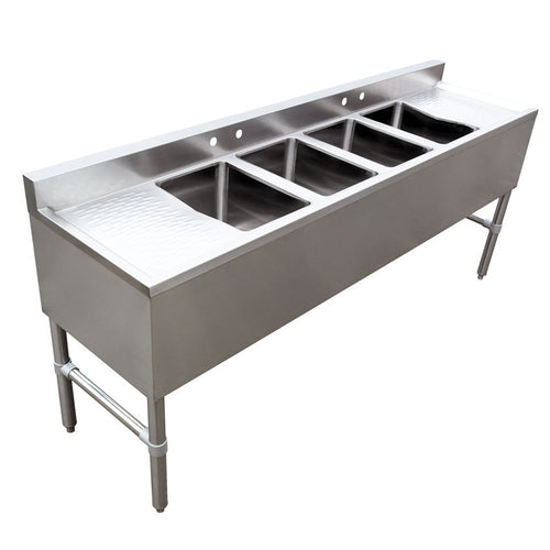 Omcan 44603 (44603) Under Bar Sink, (4) 10 in  x 14 in  x 10 in  compartments, (2) 1 in  dia