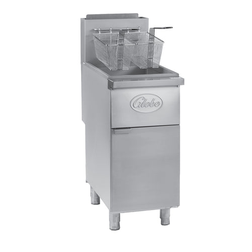 Globe GFF50G Floor Fryer, natural gas, 50 lbs. oil capacity, high-limit thermostat with auto