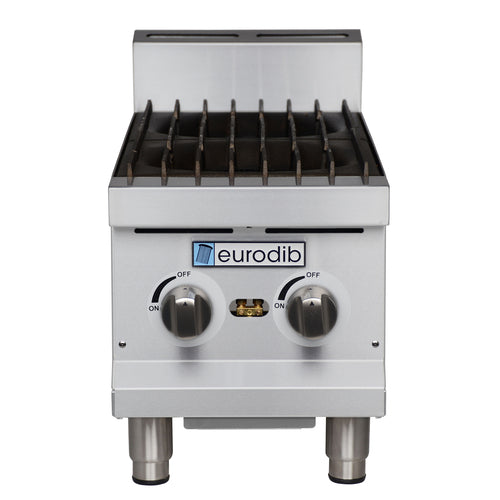 Eurodib T-HP212 Hotplate, countertop, gas, 12 in  x 24 in  cooking surface, (2) burner, manually