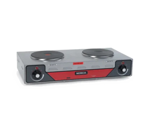 NEMCO 6310-2 hotplate with horizontal double burner in brushed stainless steel
