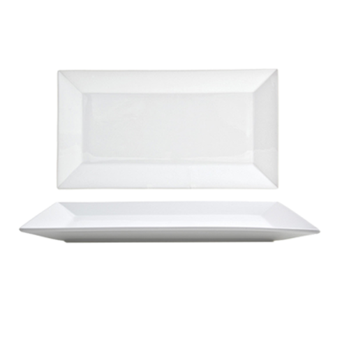 Front Of The House DDP000WHP22 Kyoto Plate, 13 in  x 7 in , rectangular, linear design, porcelain