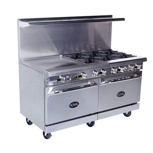 ROYAL RANGE RR-6G24 60-Inch Gas Restaurant Range with Lift-Off Burners and Griddle