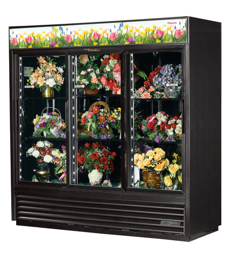 True GDM-69FC-HC-LD Floral Merchandiser, three-section, (6) shelves, (3) Low-E thermal glass sliding