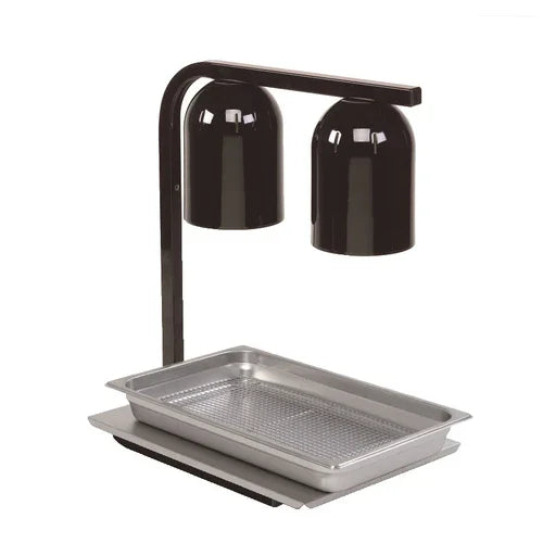 NEMCO 6000A-2B freestanding infrared heat lamp with two bulbs and black finish