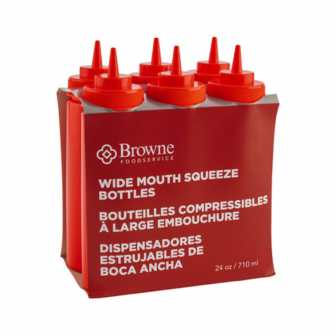 Browne 57802505 Squeeze Bottle, 24 oz., wide mouth, no drip tip, polyethylene, red (set of 6) (c