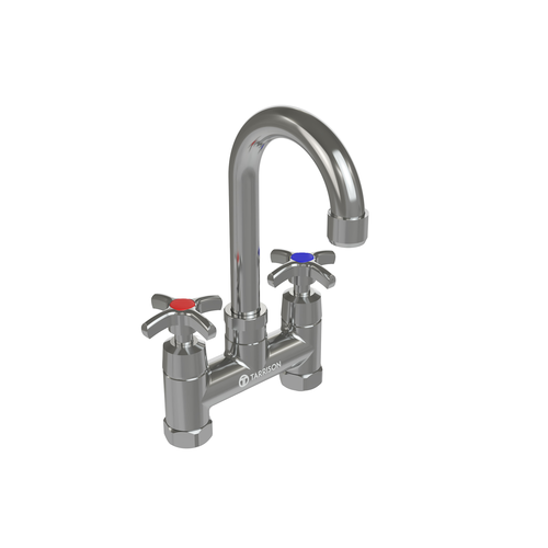 Tarrison TP-PF4DK6GC-KIT Commercial Duty Faucet, deck mount, 5 in  gooseneck spout, 4 in  centers, integr