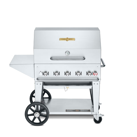 Crown Verity CV-MCB-36PKG Mobile Outdoor Charbroiler, LP gas, 34 in  x21 in  grill area, 5 burners, 304 st