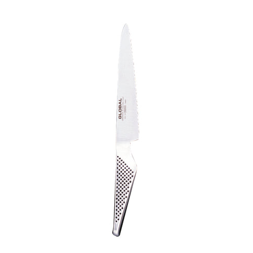 Global Knife 71GS14 Globalr Utility Knife, 5.9 in  (15cm) blade, scalloped edge, Cromova 18 stainles