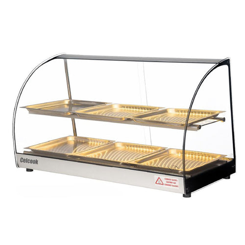 Celcook CHD-33CAL Heated Display Case, countertop, full service, curved glass front, (1) intermedi