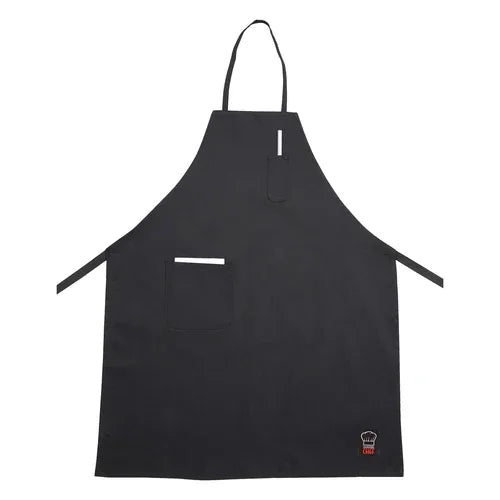 Winco BA-PBK | Bib Apron | Signature Chef Black Full-Length with Pockets