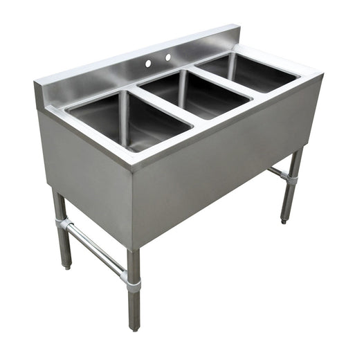 Omcan 44601 (44601) Under Bar Sink, (3) 10 in  x 14 in  x 10 in  compartments, (2) 1 in  dia