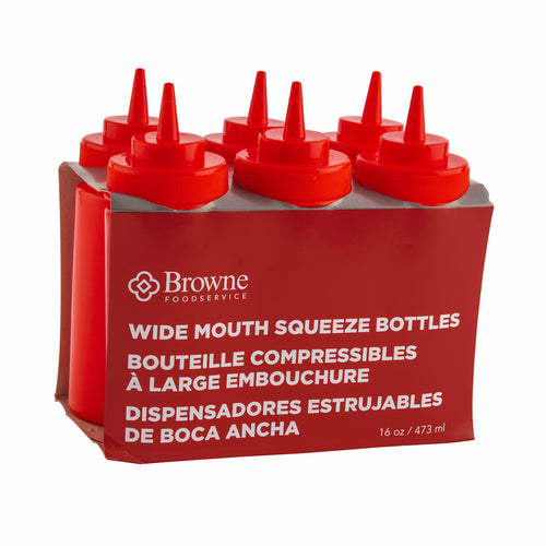 Browne 57801705 Squeeze Bottle, 16 oz., wide mouth, no drip tip, polyethylene, red (set of 6) (c