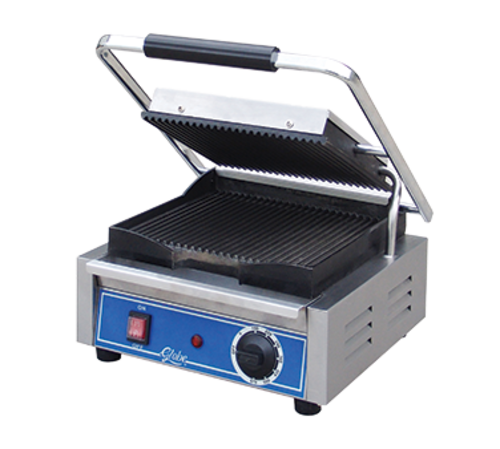 Globe GPG10-C Bistro Panini Grill, single, countertop, electric, seasoned cast iron grooved pl