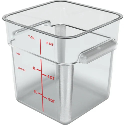 Carlisle 1195307 | Squares Food Storage Container 8 qt Square Clear Red Print