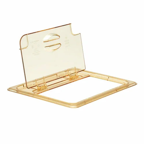 Cambro 20HPLN150 | FlipLidr Food Pan Cover | 1/2 Size, Notched, Hinged, Amber