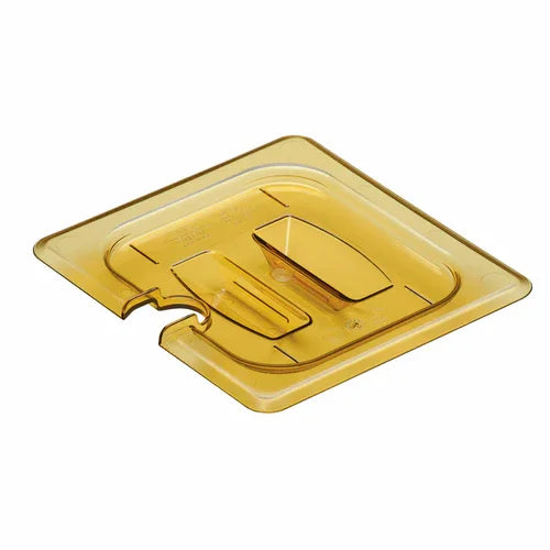 Cambro 60HPCHN150 | H-Pan Cover | 1/6 size notched handle amber