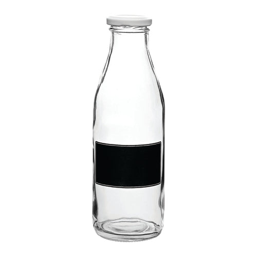 Tableware Solutions R90112-BLA Bottle, 17-1/2 oz. (0.5 L), with lid, blackboard design, glass, clear, Creative