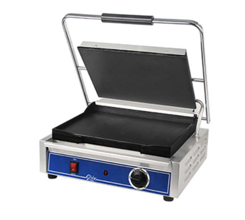 Globe GSG1410-C Sandwich Grill, 14-1/2 in x 10 in , seasoned cast iron smooth griddle plates, st