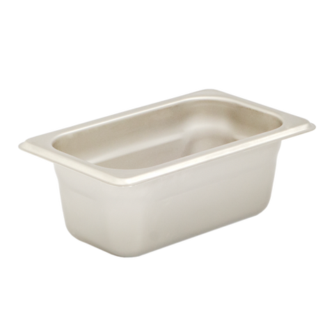 Browne 22194 Steam Table Pan, 1/9 size, 1.1 qt., 6-7/8 in L x 4-1/4 in W x 4 in  deep, solid,