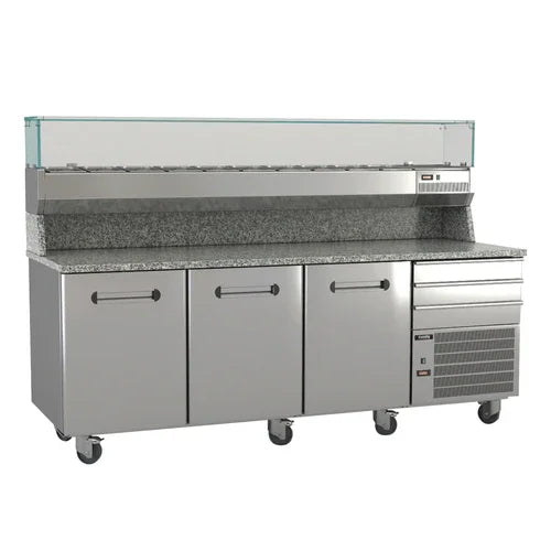 ITALIANA IPT83 Refrigerated Pizza Prep Table Three Sections 83 in Width 18 cu ft Capacity
