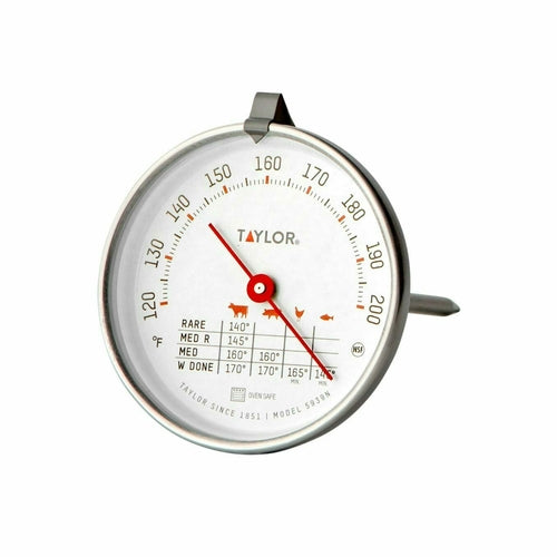 Taylor 5939N Meat Thermometer, 3 in  dial display, glass lens, 4-1/2 in  stainless steel stem