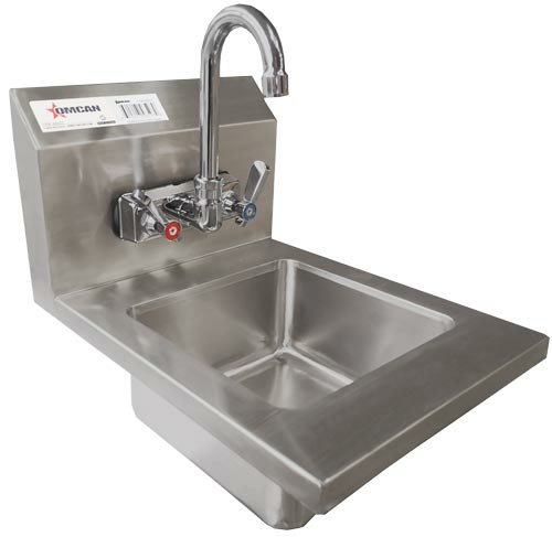 Omcan 46507 (46507) Hand Sink, 9 in  x 9 in  x 5 in  bowl, 4 in  low lead gooseneck faucet,