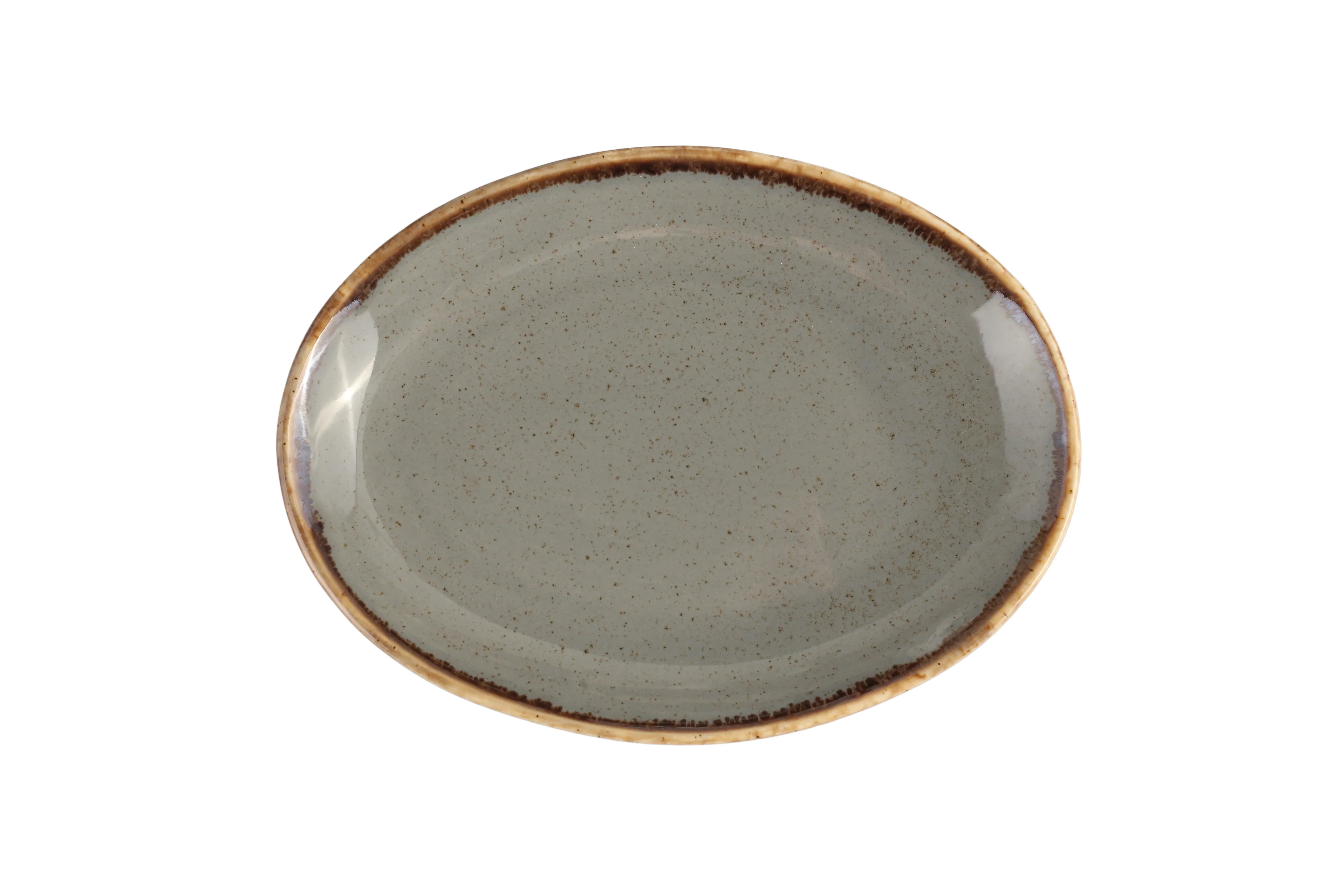 Porland 04ALM002468 Dark Grey Oval Plate 24cm Ceramic Set of Six