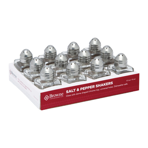 Browne 575225 Salt & Pepper Shaker, 1/2 oz., 1-1/2 in  x 2 in H, mini, universal holes, square