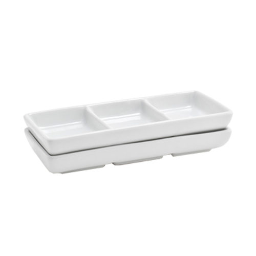 Front Of The House DSD017WHP23 Divided Dish, 3-compartment, 3 oz. (1 oz. per bowl), 6 in  x 2-1/2 in  overall,