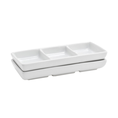 Front Of The House DSD017WHP23 Divided Dish, 3-compartment, 3 oz. (1 oz. per bowl), 6 in  x 2-1/2 in  overall,