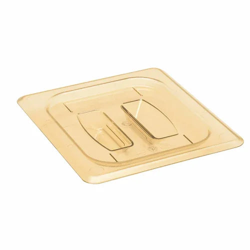 Cambro 60HPCH150 | H-Pan Cover | 1/6 Size Flat with Handle Amber