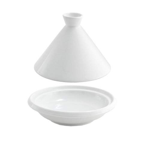 Front Of The House STN001WHP20 Tagine, 10 oz., 6-1/2 in  dia. x 5-3/4 in , round, with cover, porcelain