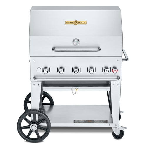 Crown Verity CV-MCB-36RDP-NG Mobile Outdoor Charbroiler, Natural gas, 34 in  x 21 in  grill area, 5 burners,