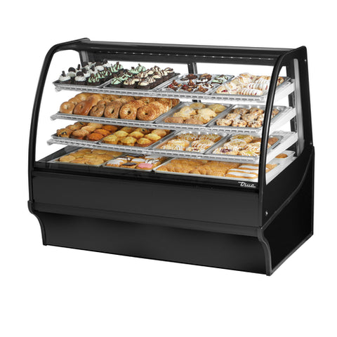 True TDM-DC-59-GE/GE-B-W Display Merchandiser, dry, non-refrigerated, 59-1/4 in W, with lift up curved gl