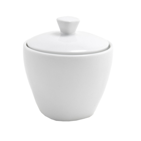 Front Of The House TCS005WHP23 Modr Sugar Pot, 8 oz., 3-1/2 in  x 3-3/4 in , with lid, porcelain