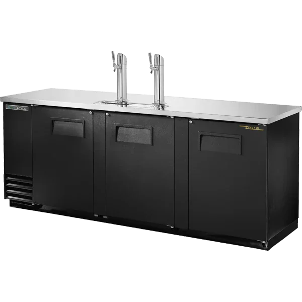 True TDD-4-HC | 90" Black Direct Draw Beer Dispenser  2 Taps  3 Solid Doors