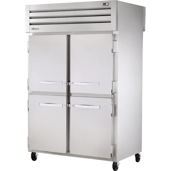 TRUE SPEC SERIES® 53" 4-Solid Door Pass-Thru Refrigerator w/ Glass Rear Doors, Stainless Steel Exterior & Interior, Top Mounted, 50.4 cu. ft. | STR2RPT-4HS-2S-HC