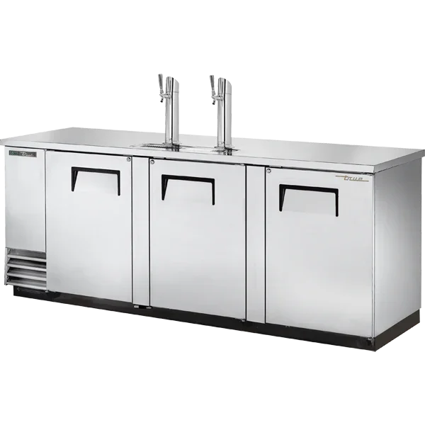 True TDD-4-S-HC | 90" Stainless Steel Direct Draw Beer Dispenser | 2 Taps | 3 Solid Swing Doors