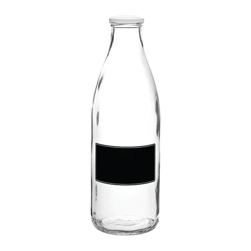 Creative Table R90111-BLA 34 oz Glass Bottle with Lid and Blackboard Design