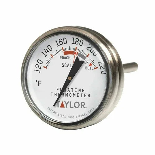 Taylor 5933 Floating Thermometer with key temperature range indicators 120° to 220°F