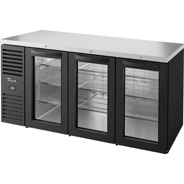 True TBR72-RISZ1-L-B-GGG-1 | 72" 3-Glass Door Refrigerator | 20.2 cu. ft.