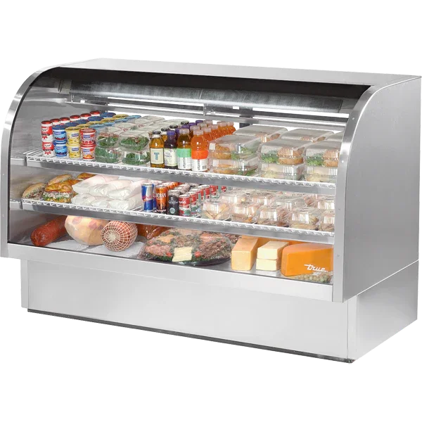 TRUE 72" Stainless Steel Curved Glass Refrigerated Deli Case, 27.2 cu. ft. | TCGG-72-S-HC-LD