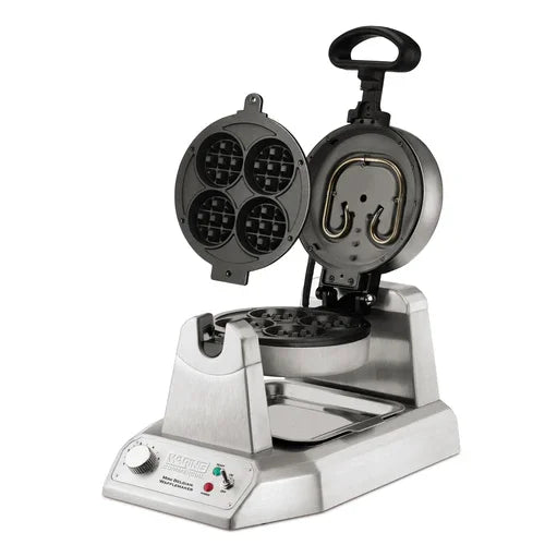 WARING WMB400X Mini Belgian Waffle Maker bakes four mini waffles at once