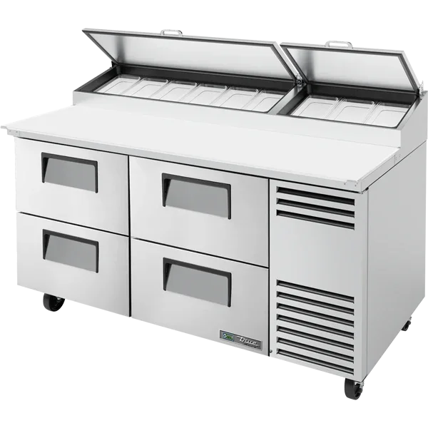TRUE 67" 4-Drawer Refrigerated Pizza Prep Table w/ Angled Top, 23.7 cu. ft. | TPP-AT-67D-4-HC