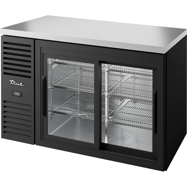 TRUE 52" 2-Door Sliding Glass Black Reach-In Single Zone Refrigerator, 13.1 cu. ft. | TBR52-RISZ1-L-B-11-1